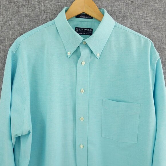 Stafford Essentials Oxford Shirt Aqua Blue Regular Fit 17 34/35 Cotton‎ Blend - Picture 2 of 7